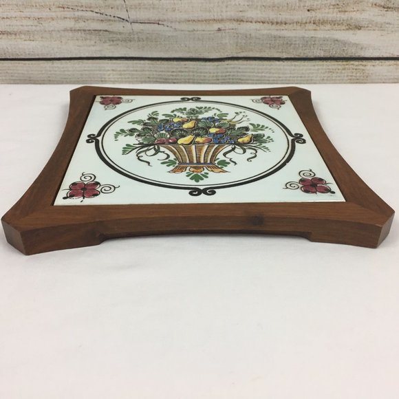 VTG Fruit Basket Tile Wood Trivet Decor - Picture 3 of 10